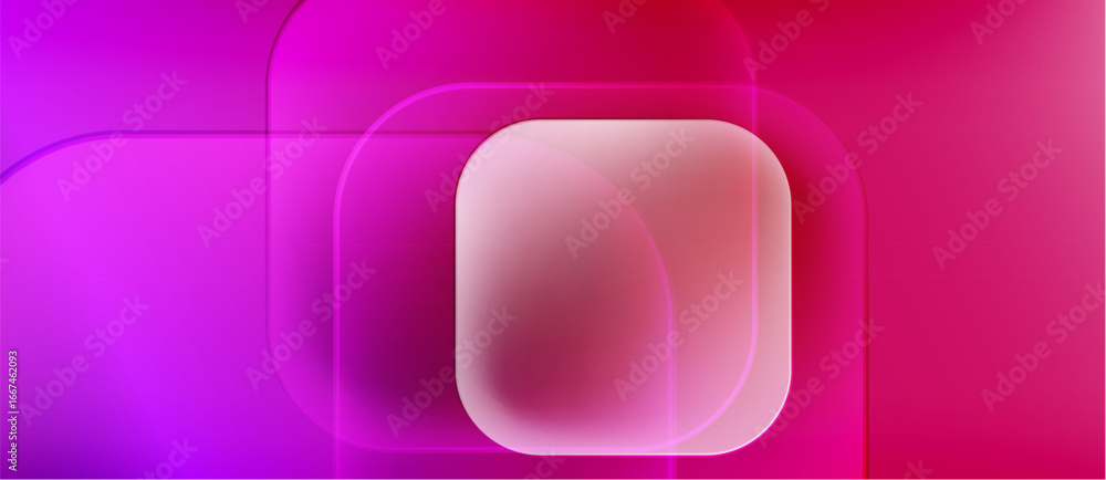 Poster abstract composition. overlapping squares create luminous gradients, blending pinks, purples. modern