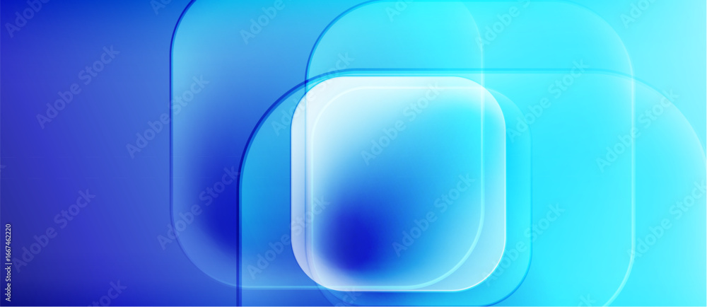 Poster abstract blue shapes overlap, creating glowing effect. smooth gradients suggest depth, modern design