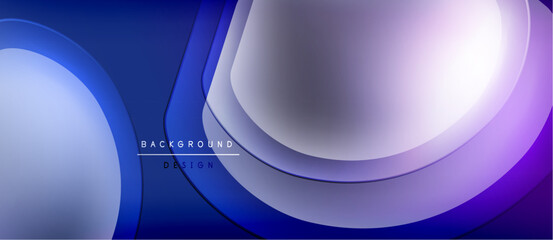 Abstract blue purple layers create modern background. Smooth gradients, flowing shapes suggest dynamic design elements. Minimalist aesthetic.