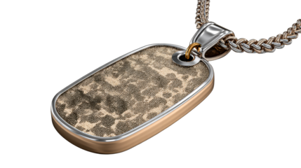 Ornate Dog Tag Necklace Pendant with Textured Surface, cut out transparent