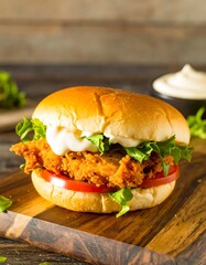 Crispy fried chicken sandwich with creamy sauce