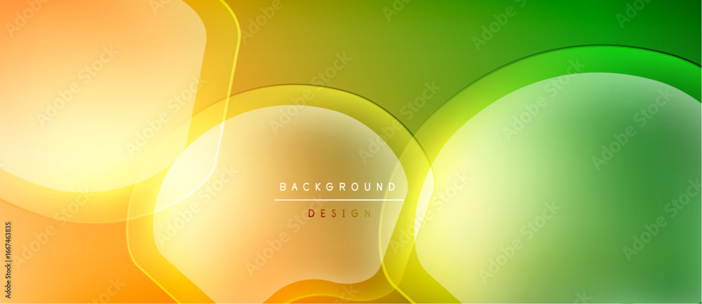Poster abstract background features overlapping colorful shapes. yellow, orange, green hues blend smoothly 