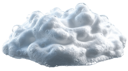 Abstract close-up of a fluffy, airy foam with many small bubbles, cut out transparent