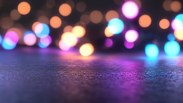 Elegant bokeh lights shimmer against a sleek surface, casting a festive glow with soft