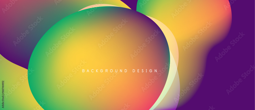 Poster abstract fluid shapes blend vibrant colors. gradient transitions create dynamic visual effect. moder
