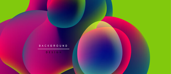 Vibrant abstract shapes overlap, creating colorful gradients. Bright lime green background provides contrast. Text reads background design.