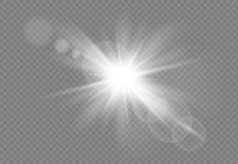 Vector transparent sunlight with lens flare effect. Overlays, light, Sun, sunrays, overlays, light transitions, lens flare, light leaks and glare in PNG format. PNG sunlight flare light.