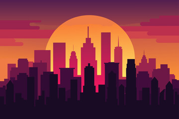 City Skyline Drenched in Cinematic Sunset Glow Art