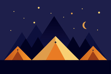Glowing Tents Under Star Filled Mountain Sky Scene