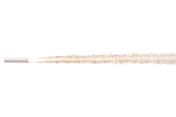 Sparkling stream bursts from metallic tube on black background