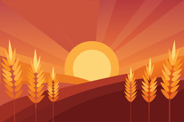 Glowing Wheat Field with Lens Flare Sunset Art