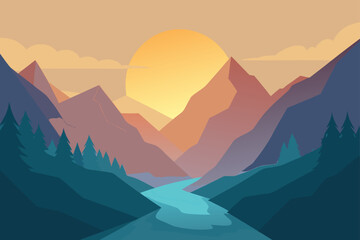 Mountain Valley Glowing with Misty Sun Rays Art