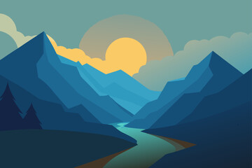 Mountain Valley Glowing with Misty Sun Rays