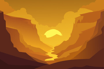 Misty Canyon Glowing in Golden Light