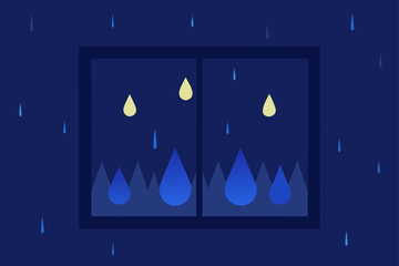 Raindrops Glowing on Foggy Window at Night Illustration