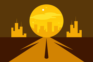 Reflection of Golden Sky on Wet Street