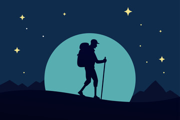Silhouette of Hiker Under Starry Sky Scene