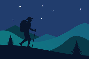 Silhouette of Hiker Under Starry Sky