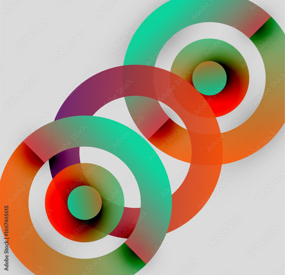 Poster abstract circles overlap, creating vibrant color blends. modern design, geometric shapes, dynamic co