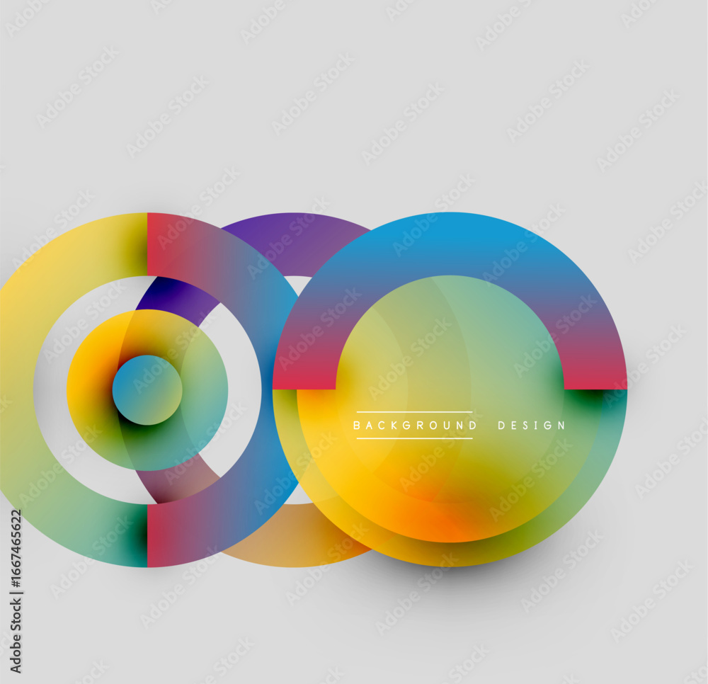 Poster abstract colorful circles overlap. modern design features vibrant gradients, creating dynamic visual