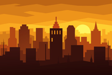 Wide Angle Cityscape Glowing in Golden Dusk