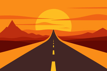 Wide Shot of Desert Road Glowing in Golden Hour Scene