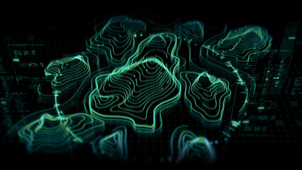 Futuristic Holographic Terrain environment, geomorphology, topography motion graphic user interface...