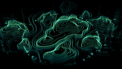 Futuristic Holographic Terrain environment, geomorphology, topography motion graphic user interface...