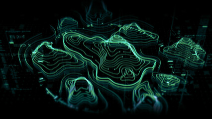 Futuristic Holographic Terrain environment, geomorphology, topography motion graphic user interface...