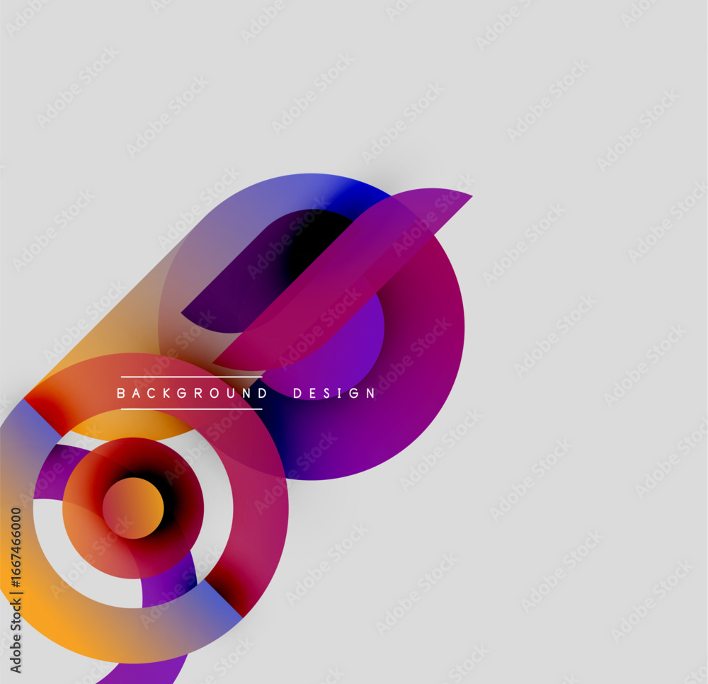 Poster abstract colorful shapes overlap, creating dynamic visual effect. gradient hues blend, forming moder