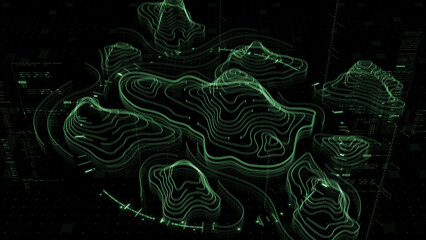 Obraz premium Futuristic Holographic Terrain environment, geomorphology, topography motion graphic user interface head up display screen