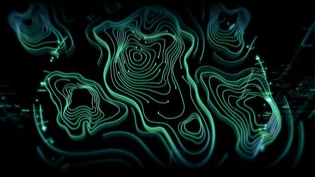 Futuristic Holographic Terrain environment, geomorphology, topography motion graphic user interface head up display screen