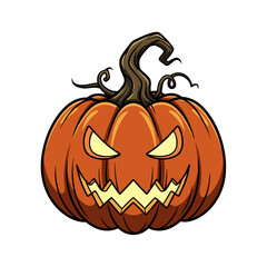 Naklejka premium Halloween pumpkin illustration with scary carved face isolated on white background.