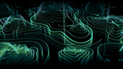 Futuristic Holographic Terrain environment, geomorphology, topography motion graphic user interface...