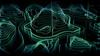 Futuristic Holographic Terrain environment, geomorphology, topography motion graphic user interface...