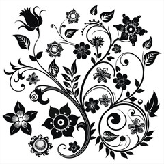 Diverse collection of black elements and shapes with helvetica and courier fonts