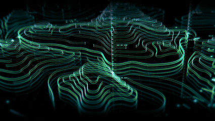 Futuristic Holographic Terrain environment, geomorphology, topography motion graphic user interface...