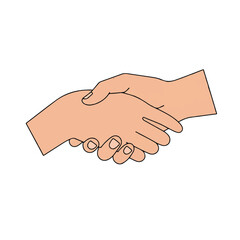 Two clasped hands, a minimalist 2D flat vector illustration with clean lines, symbolizing unity, peace, and human connection, isolated on a pure white background.