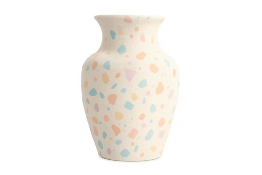 Modern ceramic vase with colorful terrazzo pattern on transparent background - Powered by Adobe