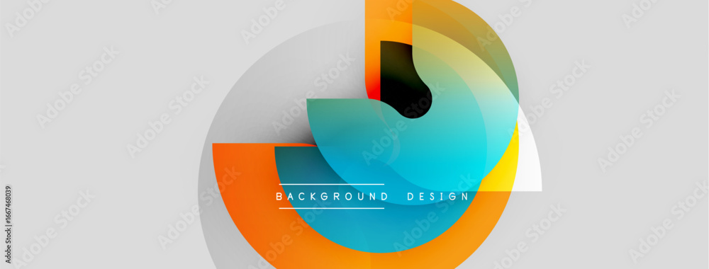 Poster abstract geometric shapes overlap, creating vibrant color gradients. modern design features circular