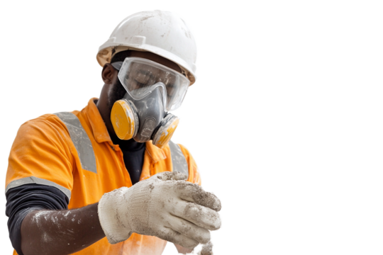 Construction worker carefully working wearing PPE in protective gear