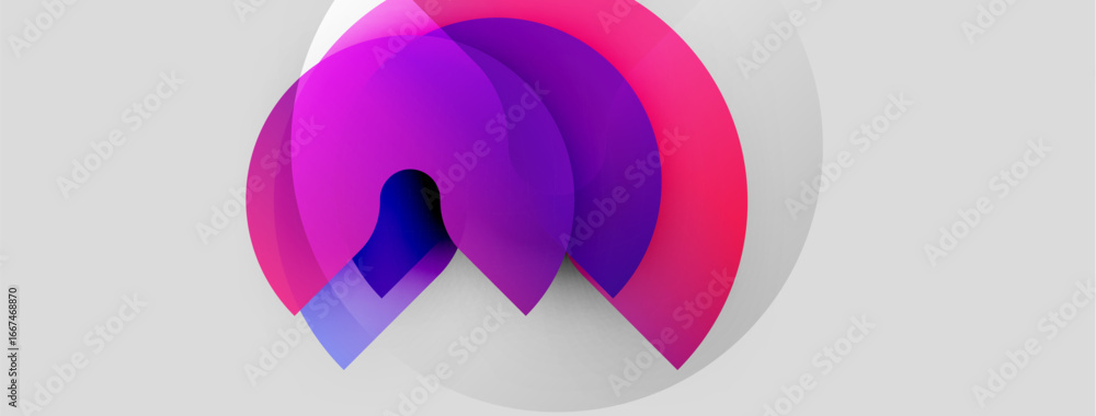 Poster abstract design features layered translucent circles. colors shift from purple through magenta, crea