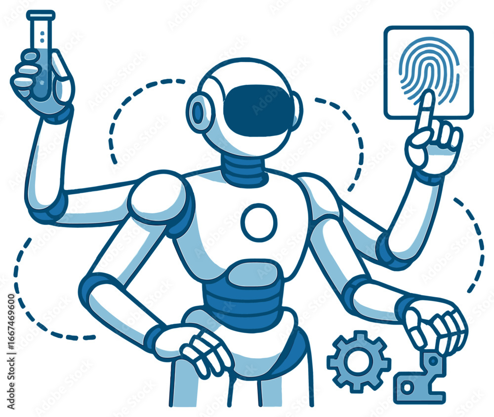 Aufkleber multitasking futuristic robot | ai automation concept | robot efficiency vector