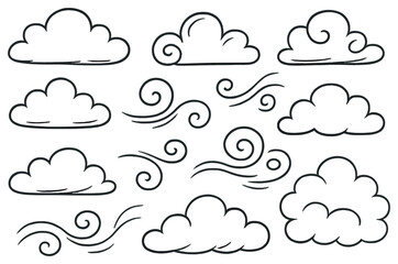 Cloud swirls vector: dreamy, artistic, and abstract doodle set for creative projects