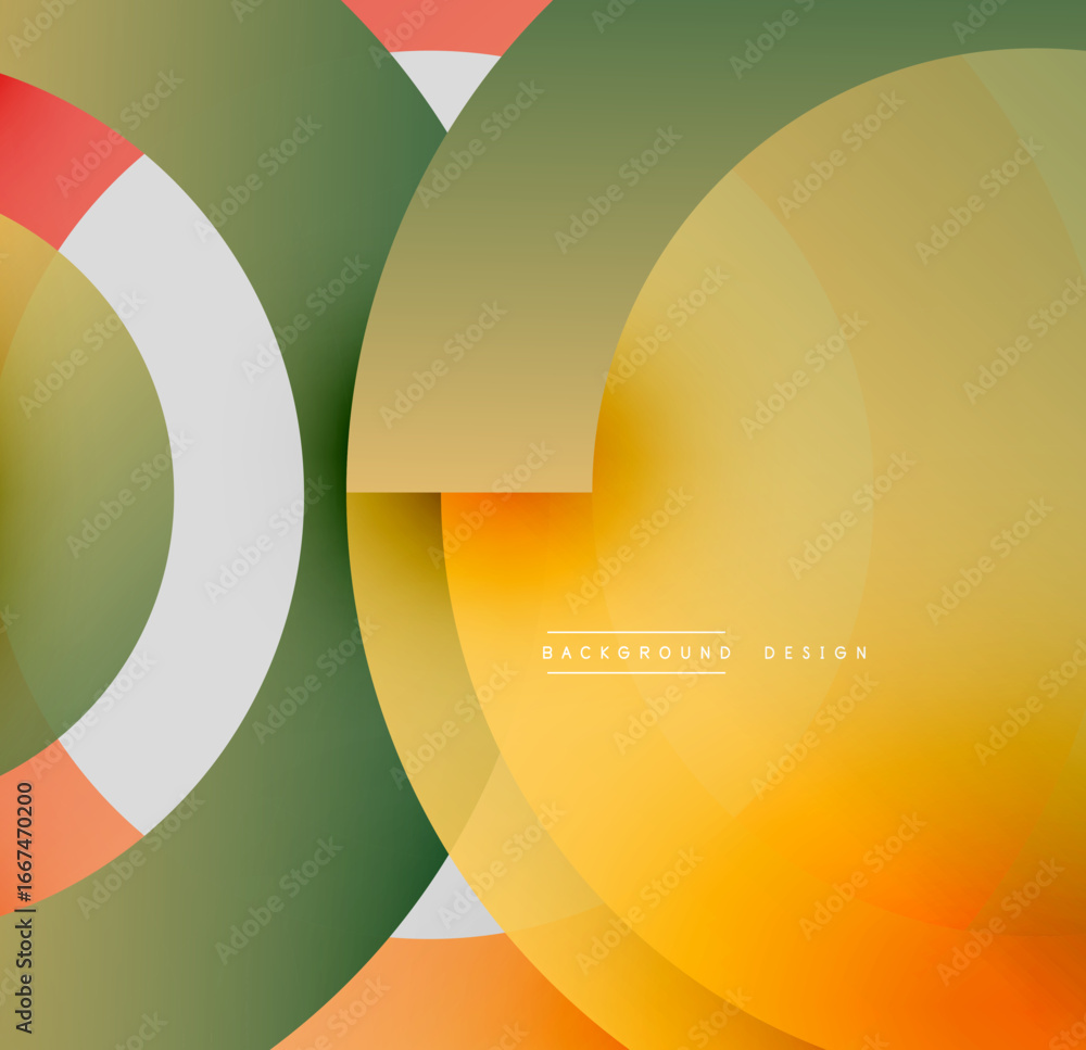 Poster Abstract geometric shapes overlap. Warm colors dominate, creating modern design. Soft gradients add depth, visual interest.