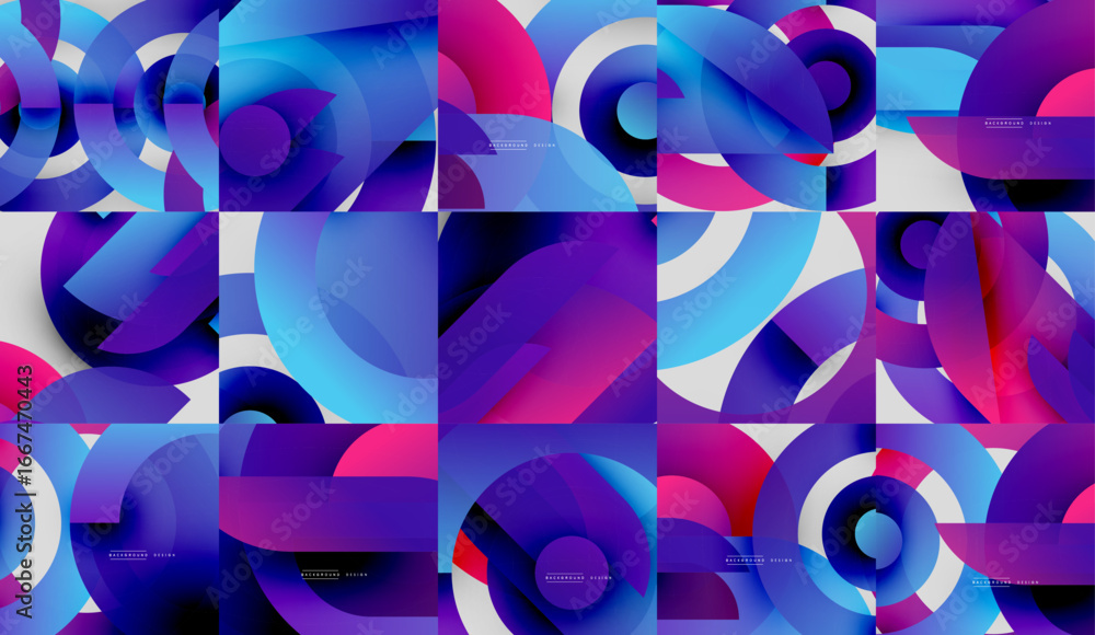 Poster abstract geometric patterns. overlapping circles create vibrant, colorful compositions. modern desig