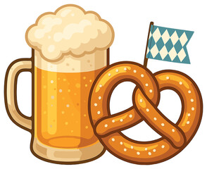 Oktoberfest vector: bavarian beer and pretzel illustration with traditional german elements