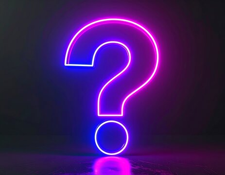 Neon question mark against dark background