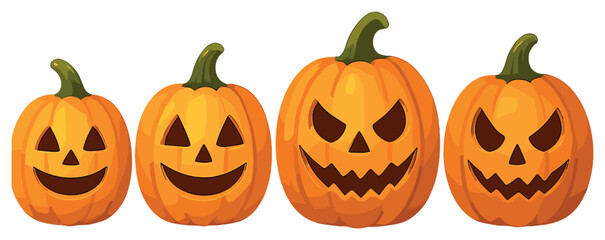 Halloween vector: creative pumpkin faces lineup for spooky seasonal decorations