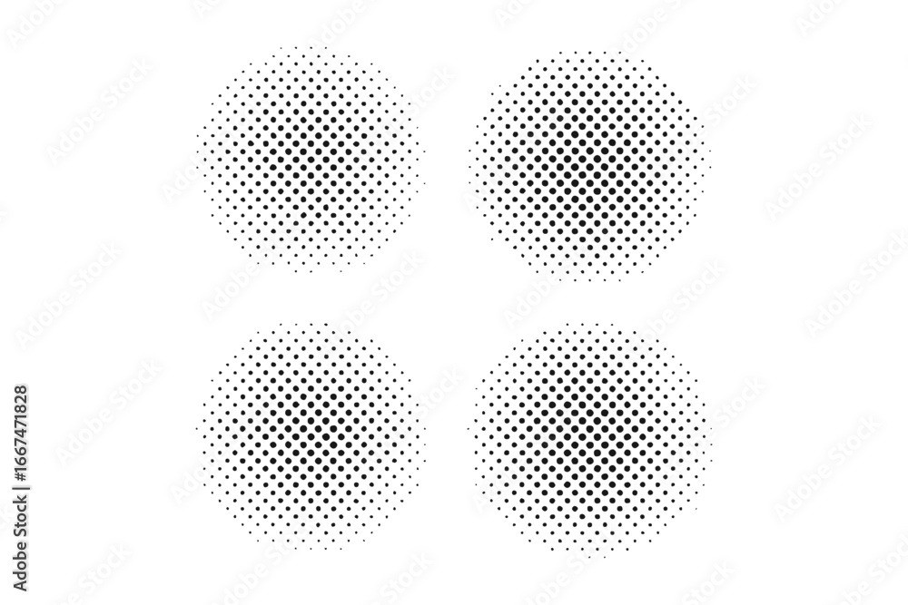 Aufkleber set of dotted circles with halftone effect. round shapes with polka dot print isolated on white back